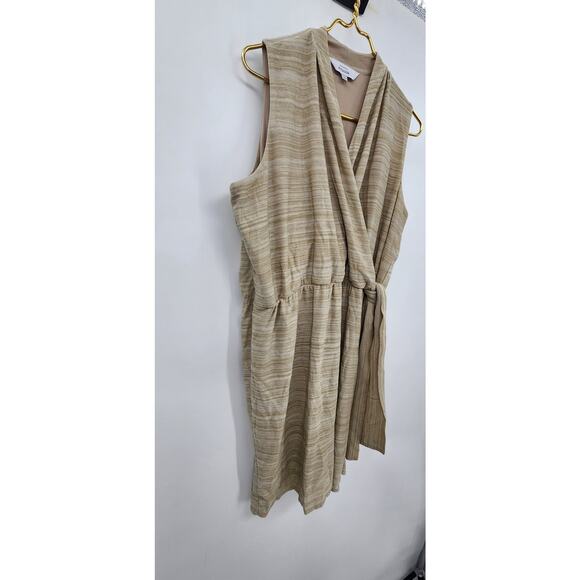 Exclusively Misook Sandstone Tan Stripe Knit Faux Wrap Sleeveless Dress  Large - Picture 4 of 10